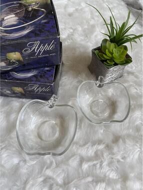 Set of 2 Vintage Apple Shaped Glass Bowls